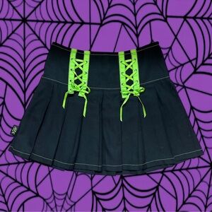Royal Bones Green Lace-Up Pleated Mini Skirt